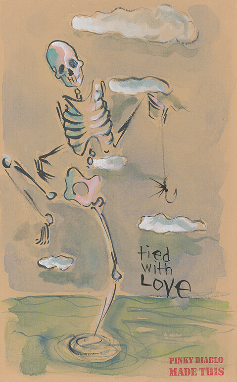 Fly Fishing Art Tied With Love - Pinky Diablo Fishing Watercolor